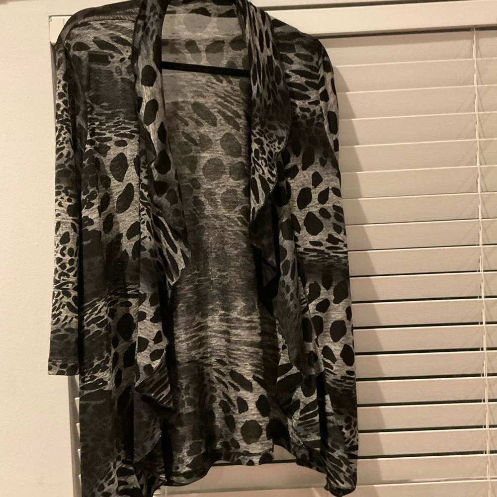 Women’s Open Front Animal Print Cardigan Sweater - Black/Grey